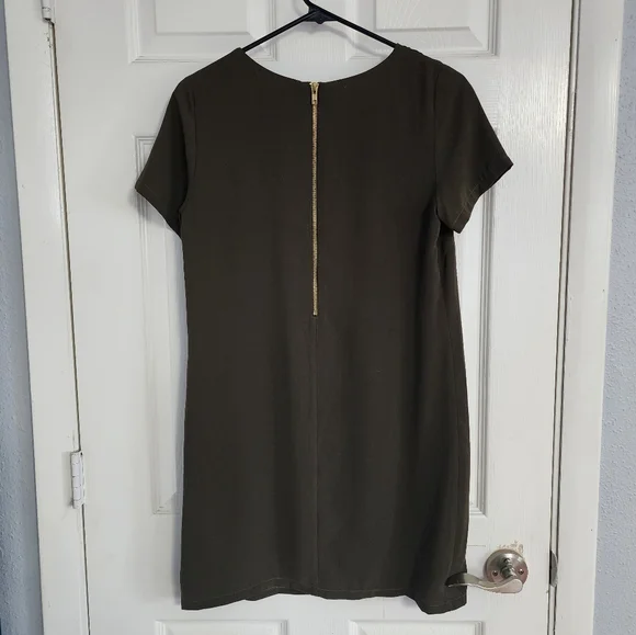 Lulu's Army Green Chiffon Dress with Gold Zipper S - Picture 6 of 6